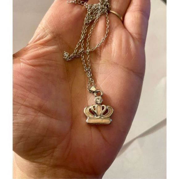 PINK OPAL WHITE SAPPHIRE ON SILVER CROWN NECKLACE - Picture 6 of 7